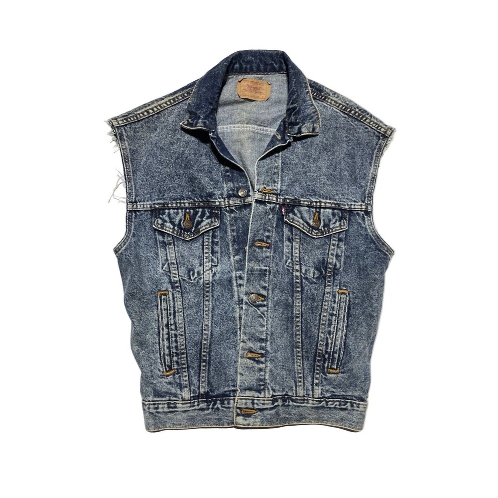 Vintage 80s Levi’s 70507-0227 Acid Wash Cutoff Trucker Vest USA Made Size Sm